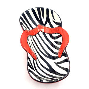 Mainstreet Collection Flip Flop Dip Bowl Handpainted Red Black White 8x4.5x2"
